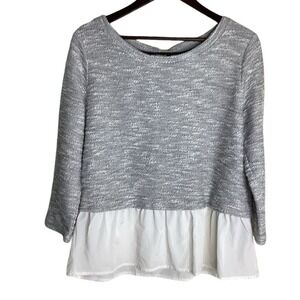 Anthropologie Moth Textured Knit Embellished Layered Tunic Top Women Gray White